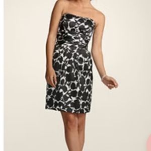 David's Bridal Black and White Strapless Floral Sheath Dress